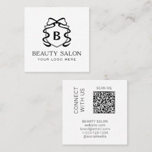 Scannable QR Code Modern Black and White Salon Square Business Card