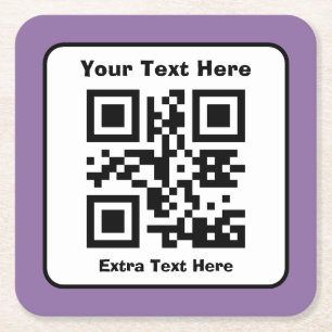 Scannable QR Code Template w/Editable Text Square Paper Coaster