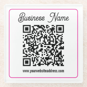 Scannable QR code with Cursive Script Handwriting Glass Coaster