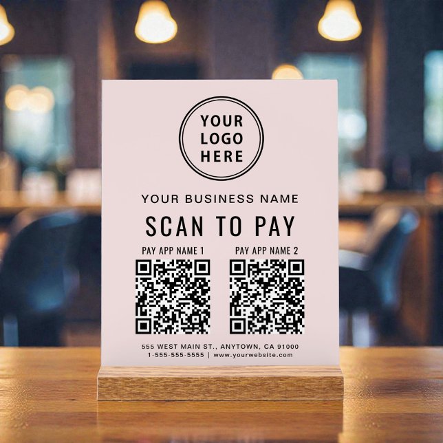 Scanner pour Payer Code QR Rose Dessus de Table (Scan to Pay QR Code Pink Tabletop Acrylic Sign)