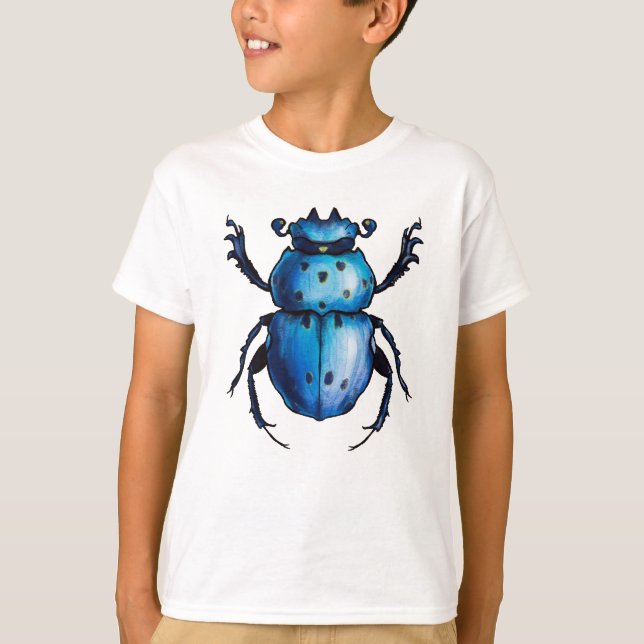 Scarab Beetle Art Blue Insect Entomology T-Shirt (Front)