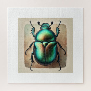 Scarab Beetle in Watercolor 040924IREF239 - Waterc Jigsaw Puzzle