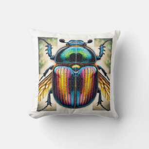 Scarab Beetle in Watercolor and Ink 040724IREF110  Throw Pillow