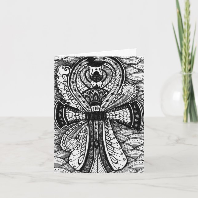 Scarab égyptien noir et blanc Merci Ankh (Devant)