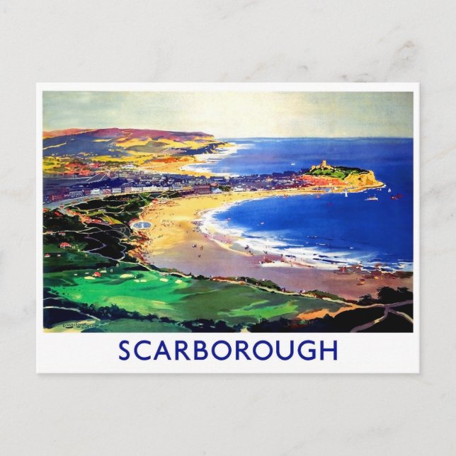 Scarborough beach, England, vintage travel Postcard (Front)