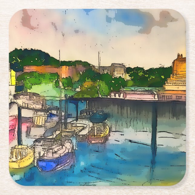 Scarborough Watercolour  Square Paper Coaster (Front)