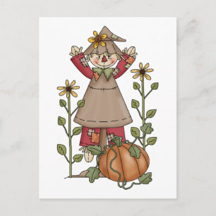 Scarecrow 1 Pumpkin Fall Sunflowers Postcard