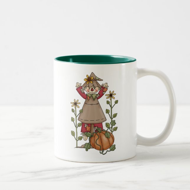 Scarecrow 1 Pumpkin Fall Sunflowers Two-Tone Coffee Mug (Right)