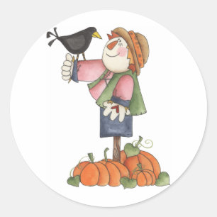 Scarecrow and crow classic round sticker