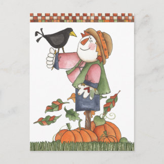 Scarecrow and crow postcard