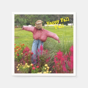 Scarecrow and fall flowers at Bok Tower Gardens FL Napkin