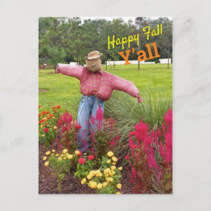 Scarecrow and fall flowers at Bok Tower Gardens FL Postcard