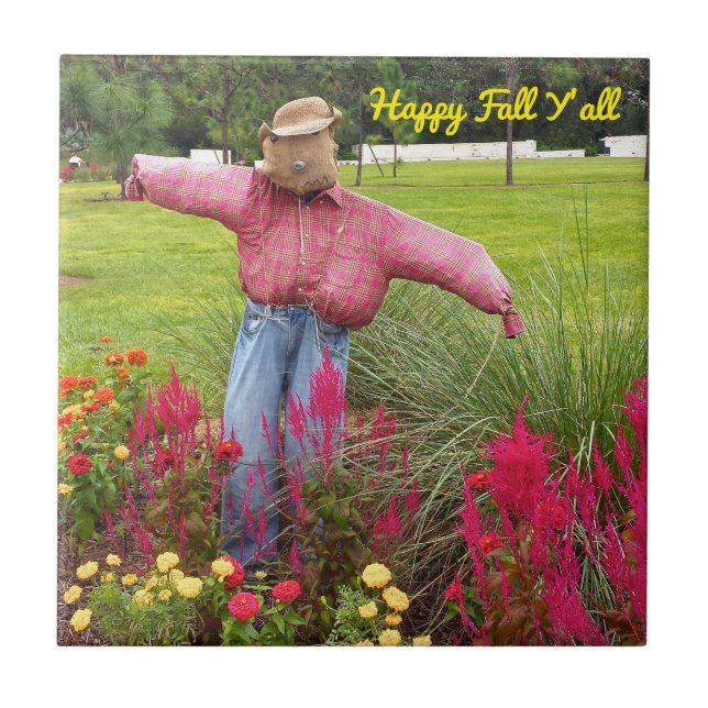 Scarecrow and fall flowers at Bok Tower Gardens FL Tile (Front)