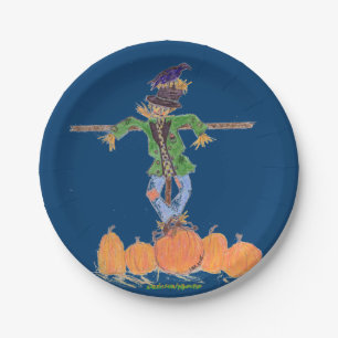 Scarecrow and Pumpkins Paper Plate