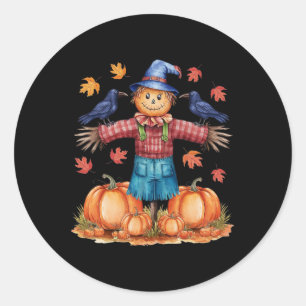 Scarecrow Autumn Hello Fall Pumpkin Thanksgiving H Classic Round Sticker