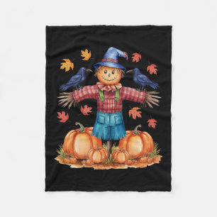 Scarecrow Autumn Hello Fall Pumpkin Thanksgiving H Fleece Blanket