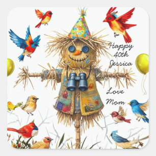 Scarecrow Birthday Party Celebration Design Square Sticker