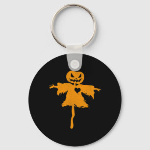 Scarecrow Girl Scary Cute Pumpkin Head Black Heart Keychain