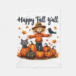 Scarecrow Happy Fall Y'all Thanksgiving Halloween  Fleece Blanket