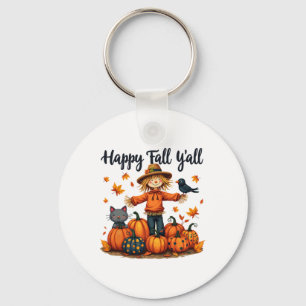 Scarecrow Happy Fall Y'all Thanksgiving Halloween Keychain