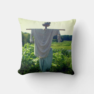 Scarecrow In Garden Field Throw Pillow