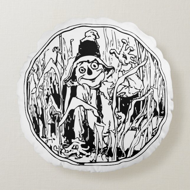 Scarecrow in the Corn Round Pillow (Front)