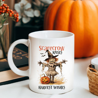 Scarecrow Kisses and Harvest Wishes Autumn Coffee Mug