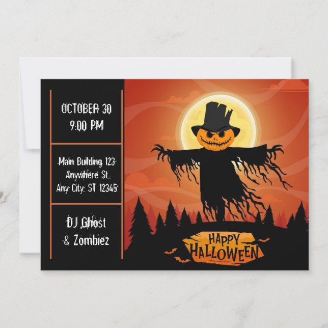 Scarecrow Moonlight Invitation de la fête d'Hallow (Devant)