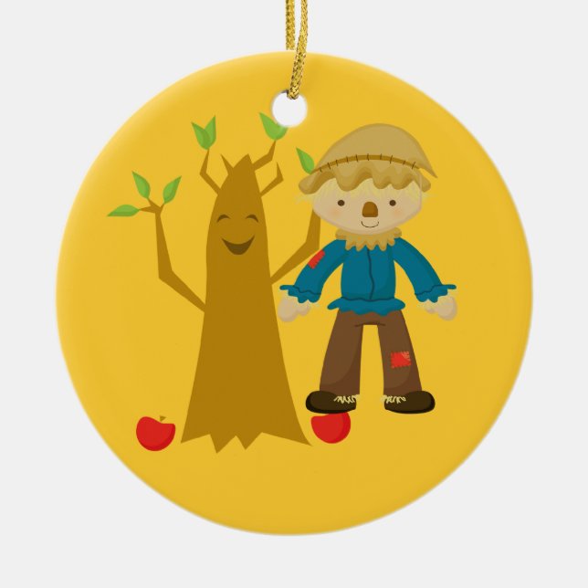 Scarecrow next to Talking Tree Christmas Ornament (Front)