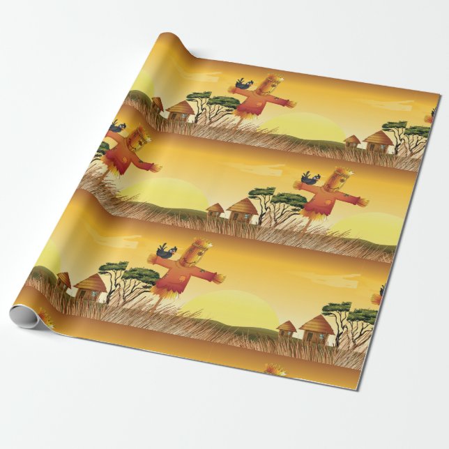 Scarecrow On A Farm Wrapping Paper (Unrolled)