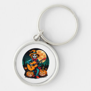 scarecrow plays guitar and celebrates halloween keychain