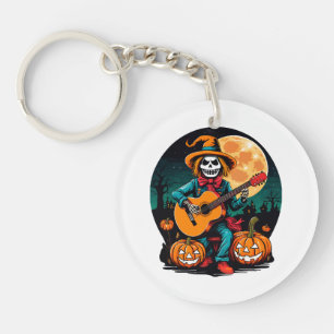scarecrow plays guitar and celebrates halloween keychain