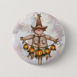 SCARECROW & PUMPKIN GARLAND by SHARON SHARPE 2 Inch Round Button