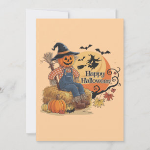 Scarecrow Pumpkin Halloween Rustic Vibes Art Holiday Card