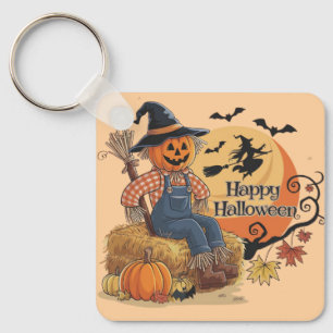 Scarecrow Pumpkin Halloween Rustic Vibes Art Keychain