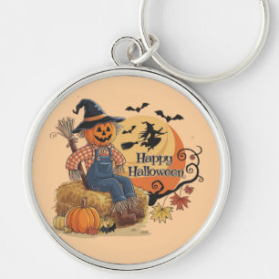 Scarecrow Pumpkin Halloween Rustic Vibes Art Keychain