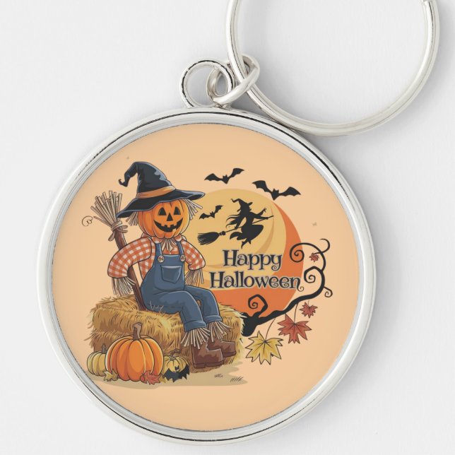 Scarecrow Pumpkin Halloween Rustic Vibes Art Keychain (Front)