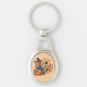 Scarecrow Pumpkin Halloween Rustic Vibes Art Keychain