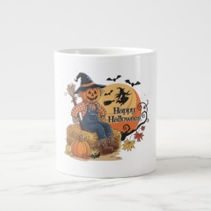 Scarecrow Pumpkin Halloween Rustic Vibes Art Large Coffee Mug