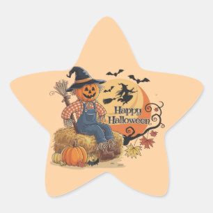 Scarecrow Pumpkin Halloween Rustic Vibes Art Star Sticker