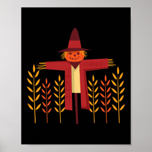 Scarecrow Pumpkin Head Wheat Field Autumn Fall Poster