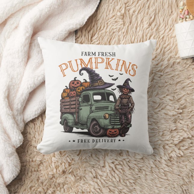 Scarecrow Pumpkins Farm Fresh Throw Pillow (Blanket)