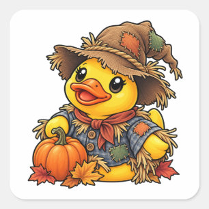 Scarecrow Rubber Duck Autumn Harvest Square Sticker