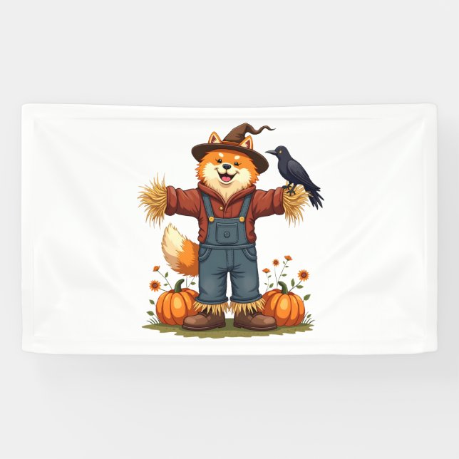Scarecrow Samoyed Dog Banner (Horizontal)