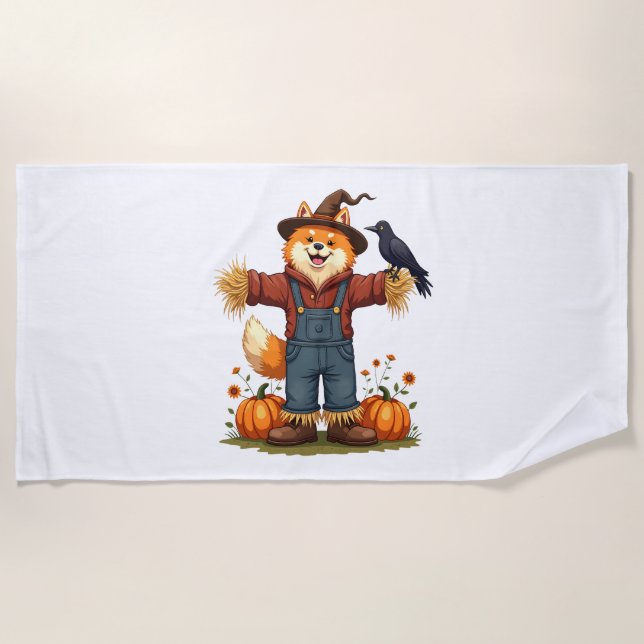 Scarecrow Samoyed Dog Beach Towel (Front)