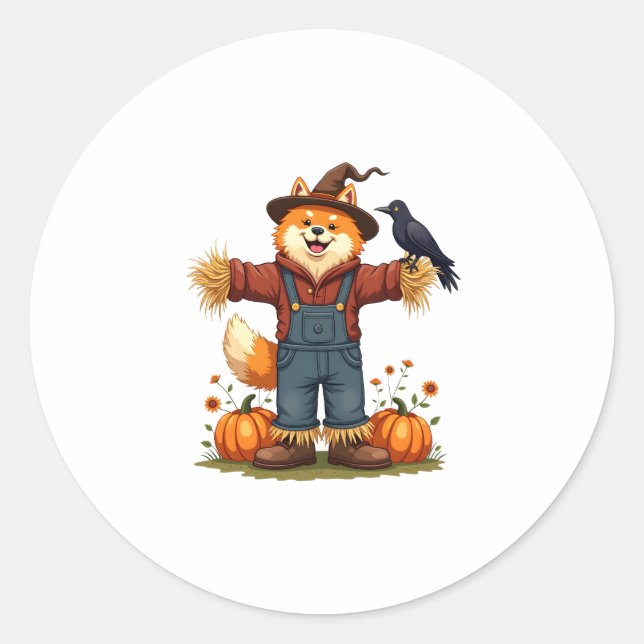 Scarecrow Samoyed Dog Classic Round Sticker (Front)