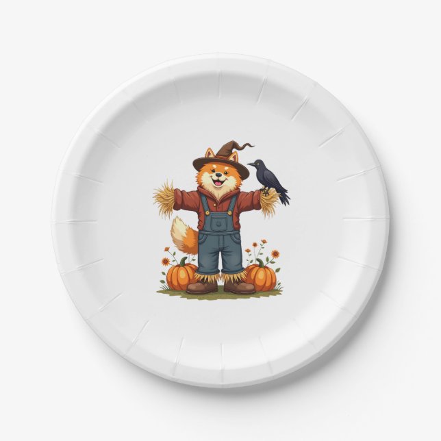 Scarecrow Samoyed Dog Paper Plate (Front)