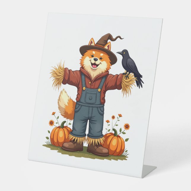 Scarecrow Samoyed Dog Pedestal Sign (Front)