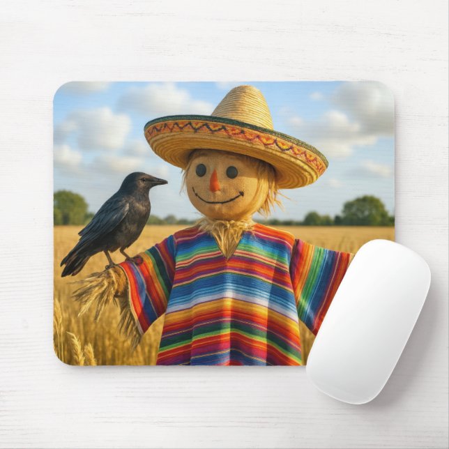 Scarecrow Wearing a Sombrero and Poncho Mouse Pad (With Mouse)
