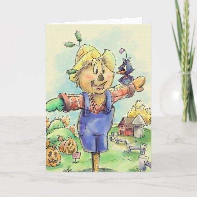 scarecrow with a bird friend greeting card (Front)